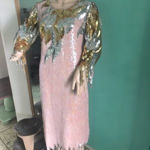 Silk Sequin Vintage Sheath Gown